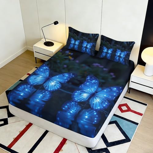 Drap housse papillon bleu 90x200 microfibre - 5