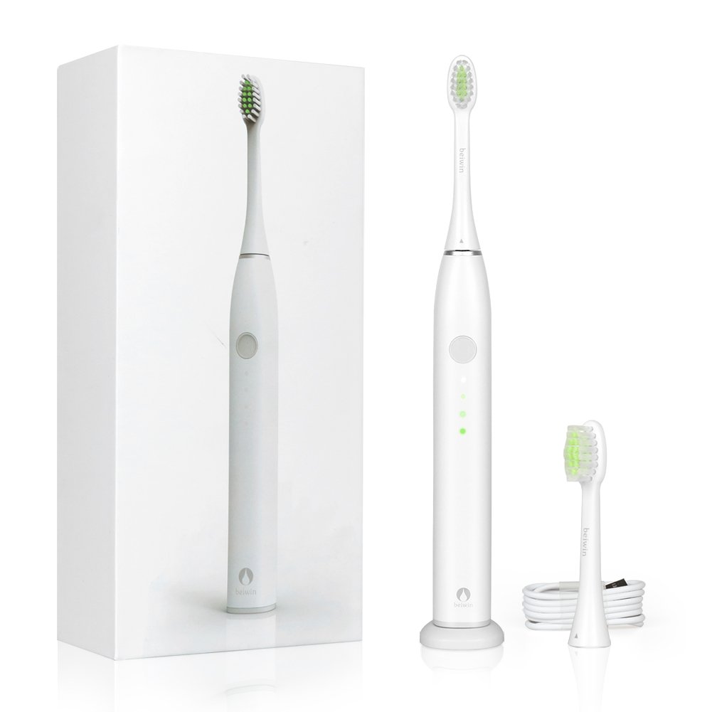 Beiwin Sonic Electric Toothbrush it Will Work for 60 Days After Fully Charged Magnetic Charging Adults with Toothbrush 2 Brush Head Smart Timer IPX7 Waterproof, White