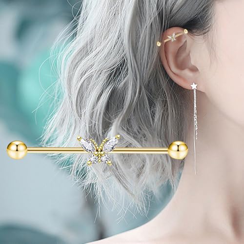 Suotarn 9pcs Gold Industrial Piercing Jewelry 38mm Stainless Steel 14G Industrial Barbell Earrings Ear Cartilage Helix-Conch Piercing Bar 1 1/2 Inch (golden)4