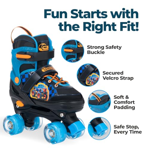 Image of Chicago Skates Glitzy Kids Roller Skates Monster Truck - Adjustable Roller Skates Girls Boys,Light-Up Wheels,Durable Beginner Quad Skates,Front Stopper,Comfortable,Smooth Rolling,Indoor Outdoor,Age 3+