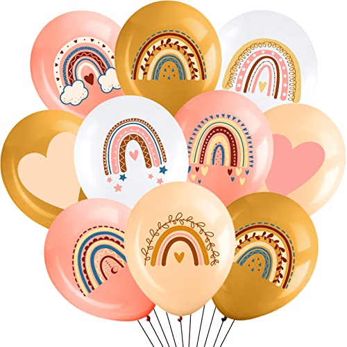 Zomiboo 45 Pcs Boho Rainbow Balloons Rainbow Birthday Decorations 9 Styles Latex Balloons Birthday Party Decorations Bohemian Theme Decor for Wedding Neutral Happy Supplies