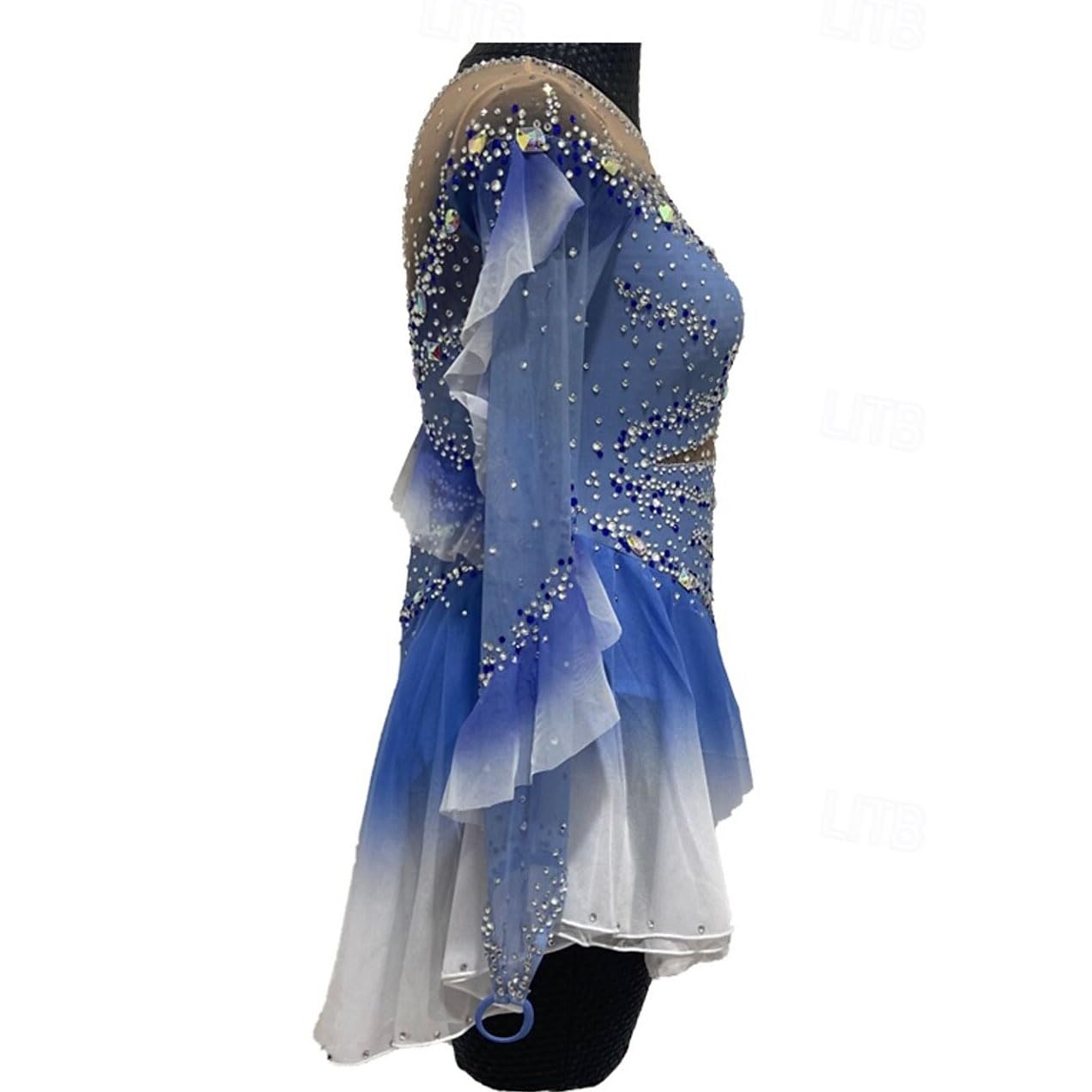 purpleq Professionelles Eiskunstlauf Wettkampf Kleid Gradient Langärmliges Eislauf Performance Kostüm für Mädchen Gymnastik Trikots Activewear Kristall/Strass Rollschuhkleid