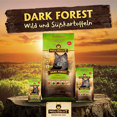 WOLFSBLUT – Dark Forest Adult | Trockenfutter mit natürlichen Zutaten und wertvollen Superfoods für ausgewachsene Hunde. Getreidefreies Alleinfutter ohne Zusatzstoffe im Beutel | 500g Wild