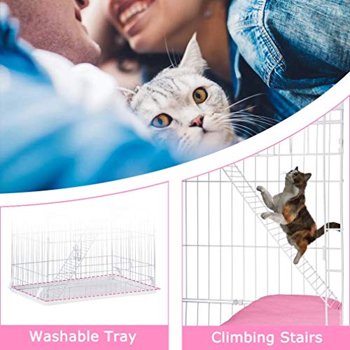 Cat Ferret Cage Pet Playpen Cat Crate Kennels 67 Inchs Height Cat House Furniture Cat Enclosure With 3 Front Doors 2 Ramp Ladders 2 Resting Platforms Beds Tray Hammock Cage For Indoor Cats (White) #TOP4