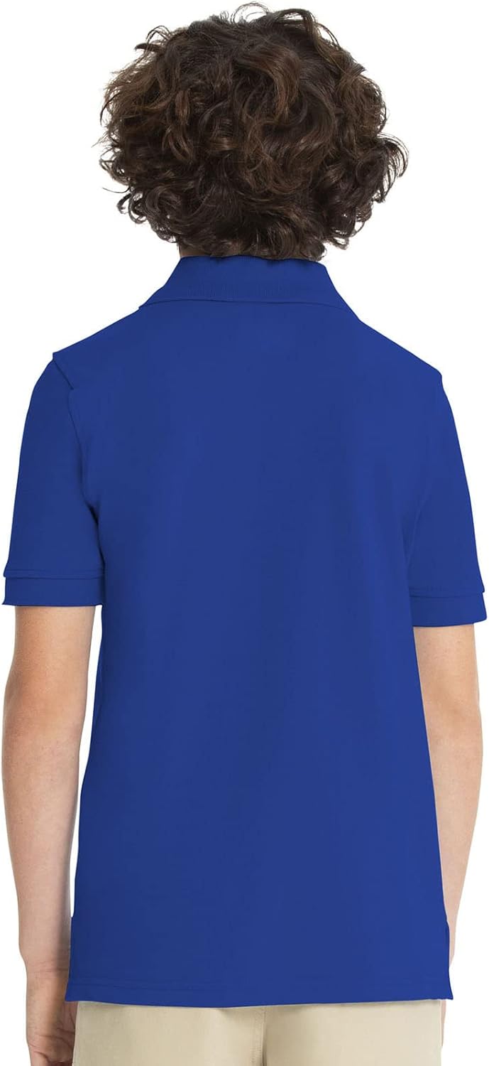 Real School Uniforms Boys Short Sleeve Pique Polo with Three Button Placket Ribbed Collar T-Shirt - Image 2