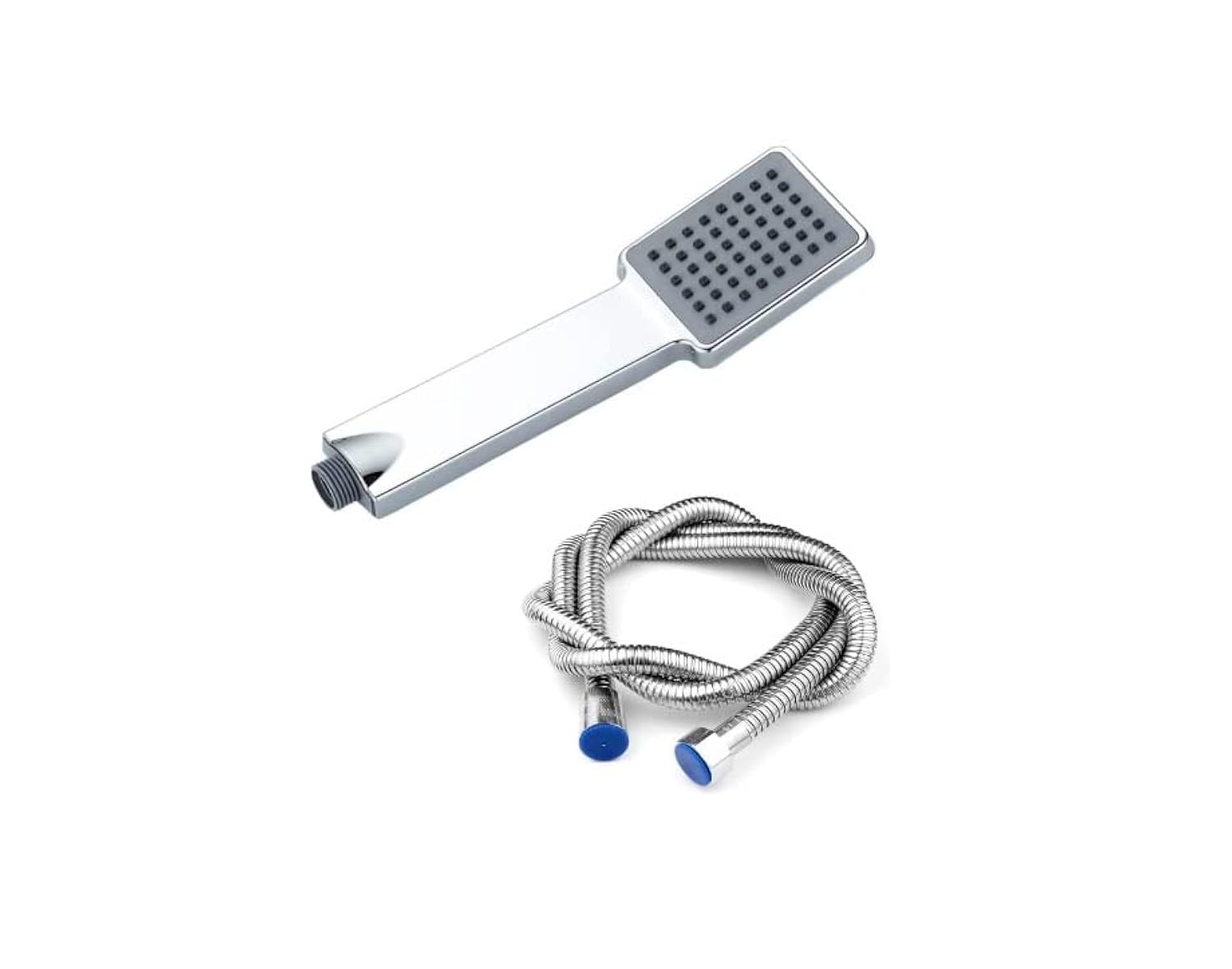 Hairstore Silver Square Slim Shower Head Rectangle 1 Mode Stainless Steel 2 M Bathroom Hose Ani-Lime Scale Shower Head Rainfall Hand Held Water Saving Bathroom Handshower