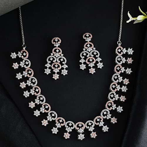 CZ Silver Plated Star Necklace Set