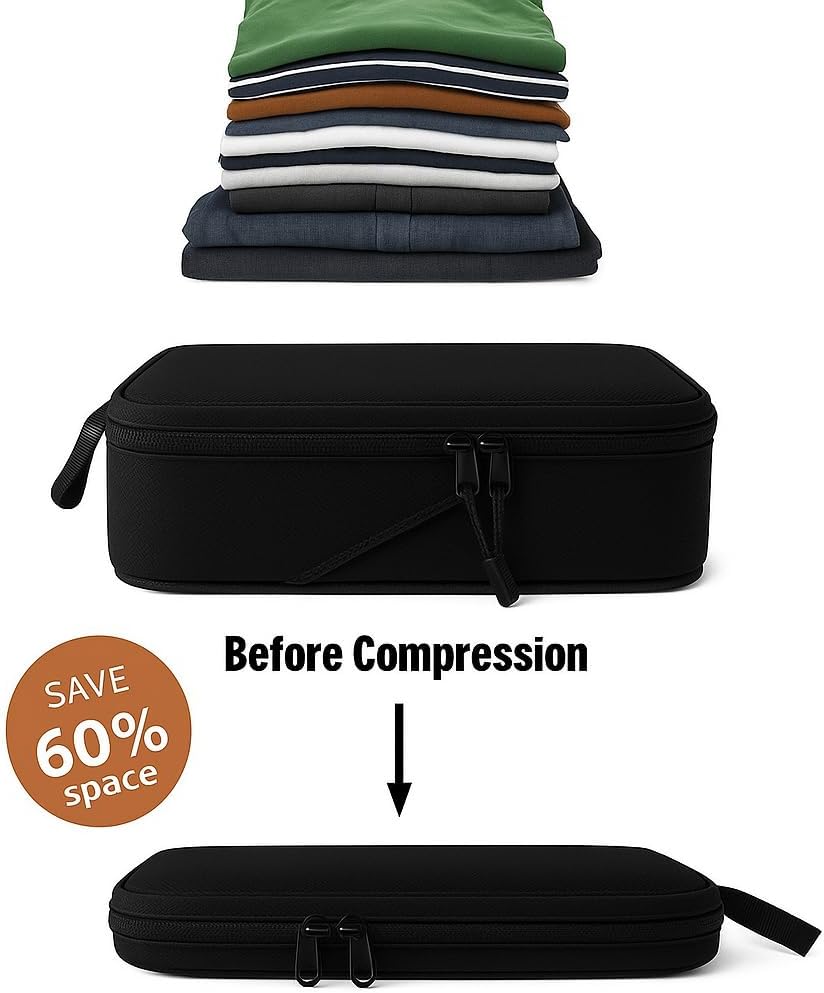 8 Set Compression Packing Cubes – Space-Saving, Lightweight, Expandable Luggage Organizers, Durable Travel Accessories for Suitcase, Carry-On, Vacation & Includes Aroma Sachet. (black)