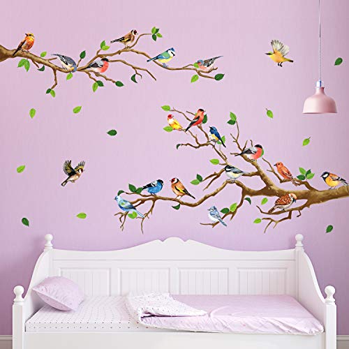 Rainbow Wsk ZSZ1069 Birds On Tree Wall Decals Tree Branch Wall Stickers Colorful Birds Green Tree Decals Diy Removable Colorful Flying Bird Tree Wall Art Decor For Kids Baby Bedroom Living Room Nursery Office thumb #2