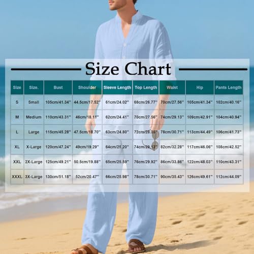 Men's Linen 2-Piece Suit Set Stand Collar Solid Casual Fashion Botton Up Shirt Breathable Long Pants Beach Sets3