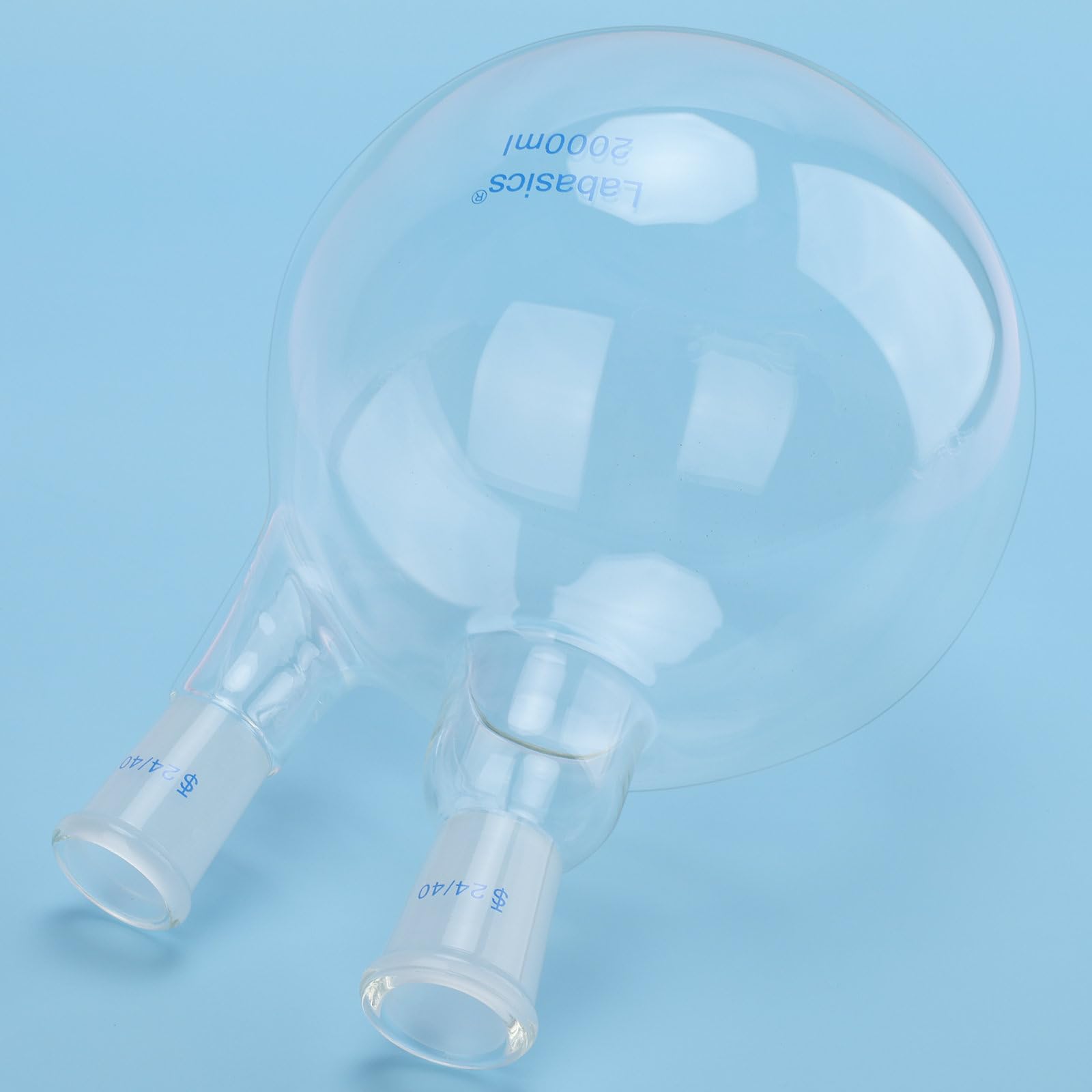 Labasics Matraz de Ebullición de Fondo Plano con 2 Cuellos, Junta 24/40, Vidrio de Borosilicato, Resistente al Calor para Destilación y Laboratorio, 2000ml