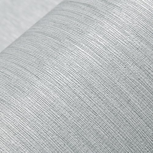 Haimin Grasscloth Wallpaper Peel and Stick 20.9in X 393in Fabric Contact Paper Wall Paper Textured Wallpaper Vertical Stripes Look Self-Adhesive Thick Vinyl Embossed (Gray)