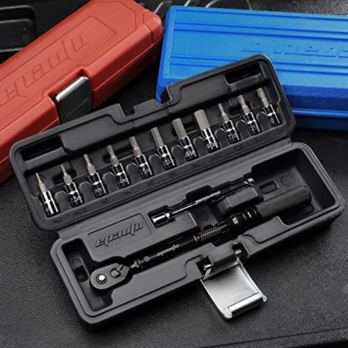 Epauto Bike Tool 1/4 Inch Drive Click Torque Wrench Set (2 To 20 Nm), Hex/Torx Bit Socket Extension Bar Bicycle Maintenance Kit, Black #TOP3