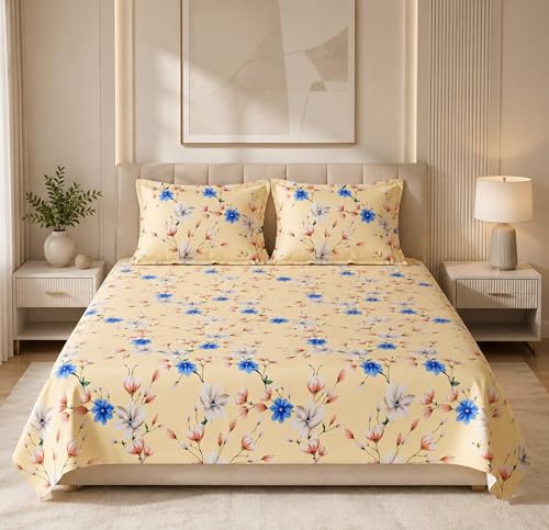 Image of HOMEKART 210 TC Premium Cotton Double Bed Bedsheet with 2 Pillow Covers | Double Bed Sheet Set | Soft, Breathable, Skin Friendly, Wrinkle Resistant & Fade Resistant |228 x 254 cm | Bedding for Home