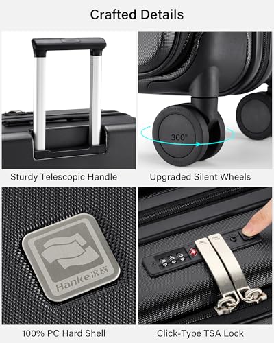 Image of Hanke Hardside Expandable Large Checked Luggage, 28 Inch Top Opening Trunk Luggages with Spinner Wheels, All-PC Hard Shell Suitcase, Lightweight TSA Approved (Jet Black, 120L)