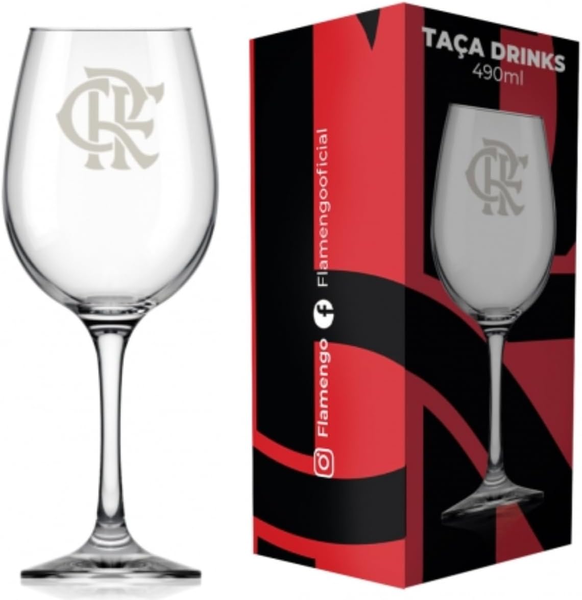 Taça de Vinho Grande Drinks 490ml em Vidro Cristal Flamengo ... - imagem principal do produto