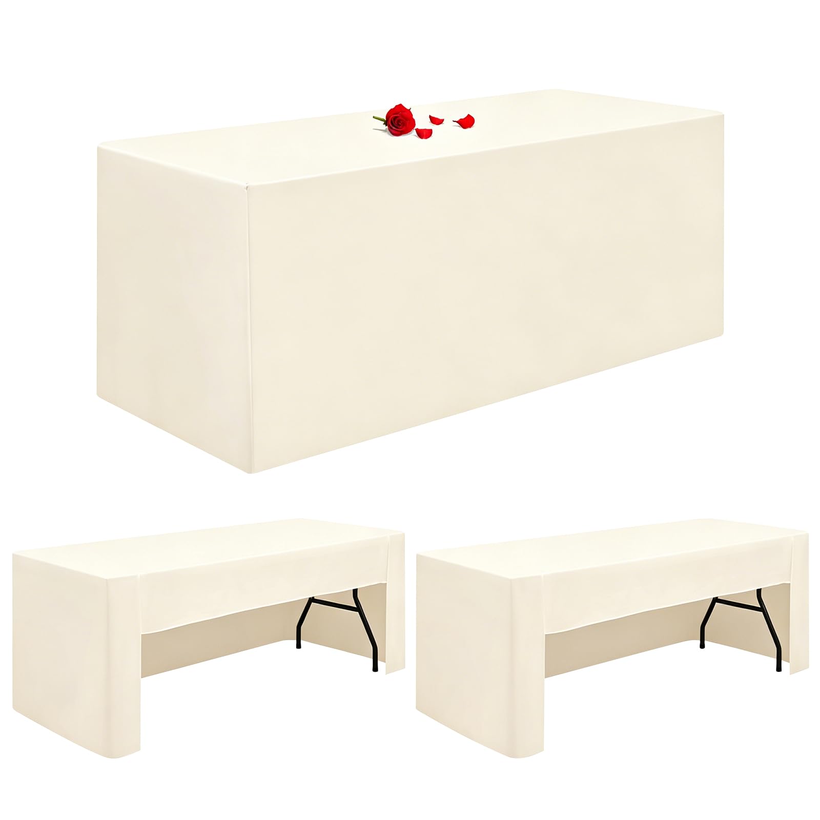 Lumaycens 3 Pack Ivory Table Cloth Open Back Fitted Tablecloth for 6ft Folding Table Washable 6ft Table Cloth Polyester Fabric Table Cover Rectangle for Wedding Party Trade Craft Show Display Events