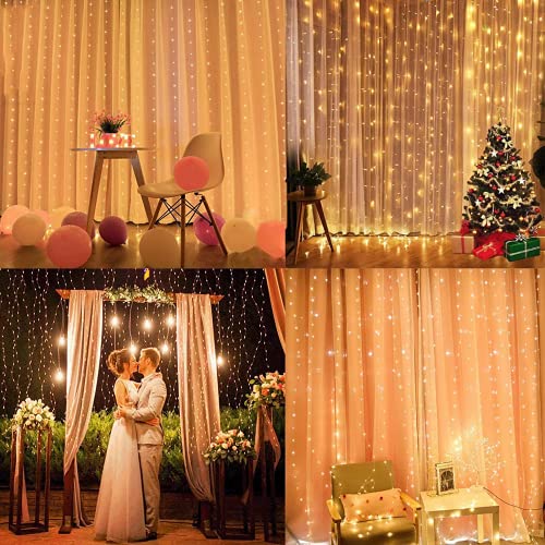 Curtain , Wall Lights, 300 LED Hanging Lights for Bedroom with 8 Lighting Modes, led Fairy Lights Indoor/Outdoor Decoration (Warm White)