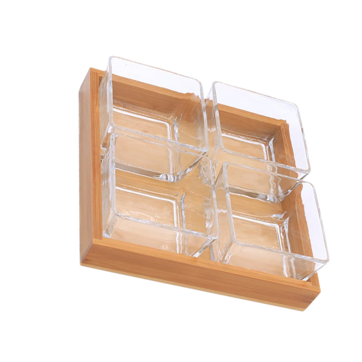 SEWACC Plateau à Fruits Compartimenté en Verre Transparent 4 Sections sans Couvercle Assiette à Noix et Plateau de Service pour Collations pour Fruits Secs et Apéritifs
