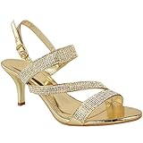 Verschluss: Schnalle Fashion Thirsty Heelberry® Damen Sandaletten - Mittelhoher Absatz & Schmucksteine - Goldfarben Metallic - EUR 41