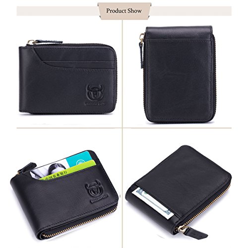 Leather Wallet Zipper Men Wallet, Mens RFID Antimagnetic Genuine Leather 11 Card Slots Wallet Coin Purse Wallet Credit Card Holder (Black)3