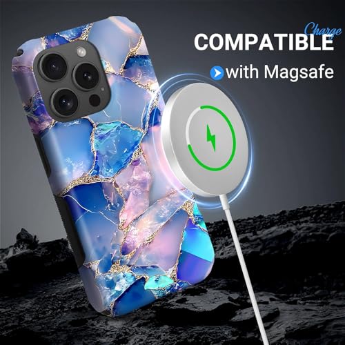 Coque iPhone 15 Pro compatible MagSafe silicone antichoc double couche rigide bleu opale