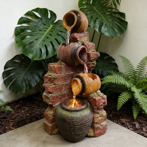 23-Inch Grand Fountain with Brick and Tile Altar, Resin Fountain