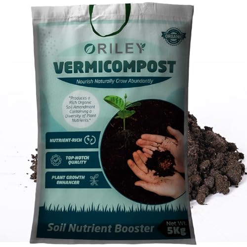 Image of ORILEY Organic 5 Kg Vermicompost 100% Natural Khaad Fertilizer for Plants & Vegetables Nutrient-Rich Cow Dung Based Earthworm Manure Compost Improves Plant Health, Water Retention & Soil Quality