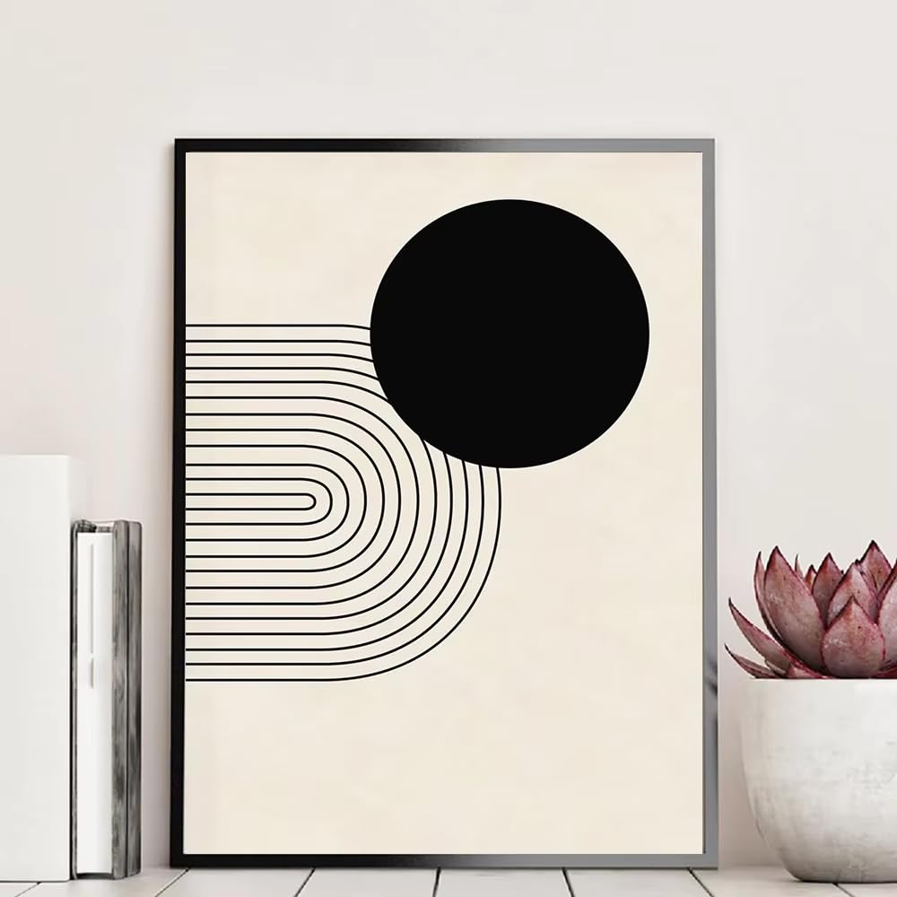 DFZEWKI Scandinavian Abstract Wall Art Geometric Beige and Black Arches Geometric Lines Poster Print for Living Room Decor(40x60cm(16x24in)/No frame)