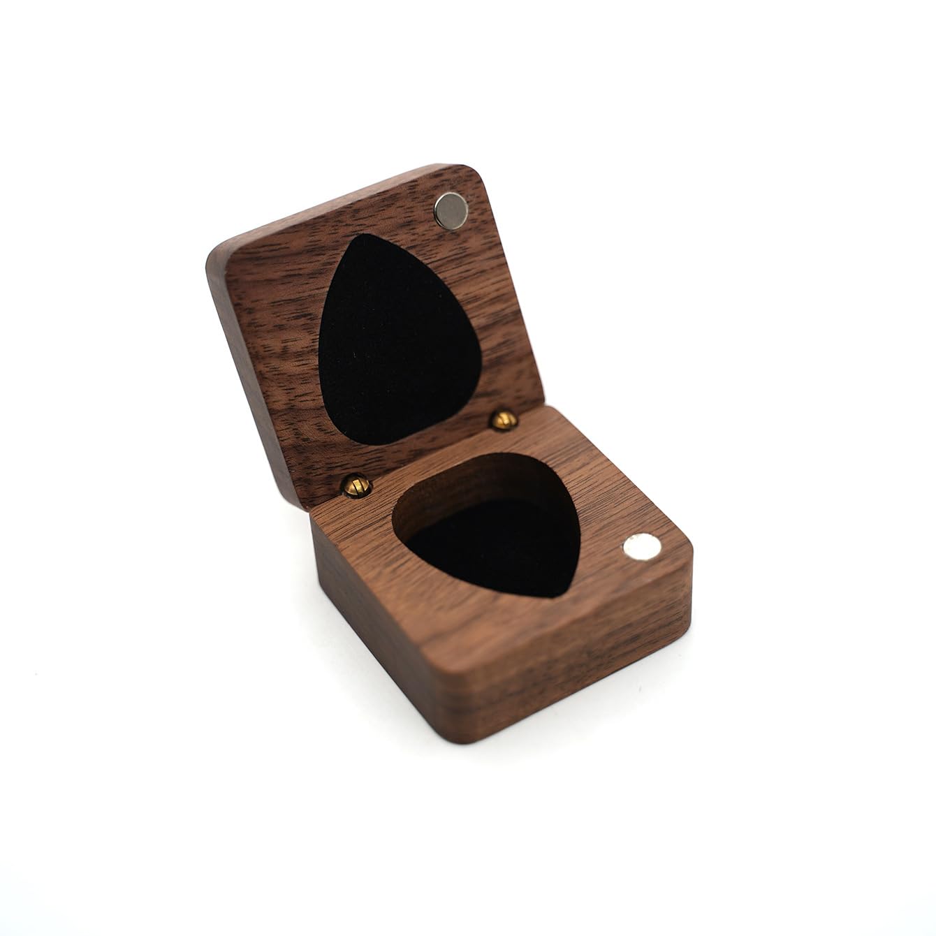 Solid Walnut Wood Guitar Pick Storage Box, Compact Magnetic Case for Guitarists, Organiser for Plectrums - Image 2