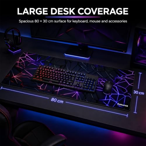 Image of Sounce 3D Design Gaming Mouse Pad 80 x 30 cm, Large Water-Resistant Desk Mat with Anti-Slip Rubber Base & Stitched Edges for Work from Home, Office, Laptop & PC (Matte Black)