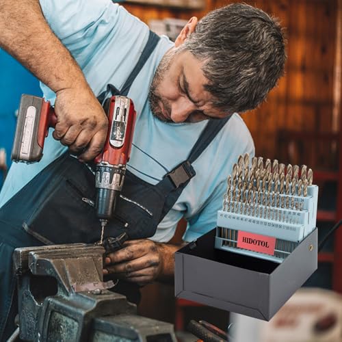 Image of HIDOTOL 60PCS Cobalt Drill Bit Set M35 HSS Twist Jobber Drill Bits for Hardened Metal, Stainless Steel, Cast Iron, Plastic and Wood #1 - #60 with Indexed Metal Case