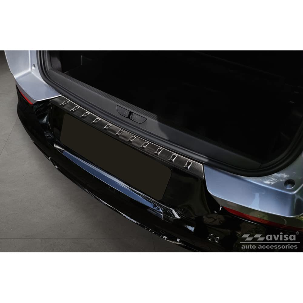 Avisa Protector del Parachoques Trasero Inoxidable Negro Compatible con Opel Grandland X Facelift 2021- 'Ribs'