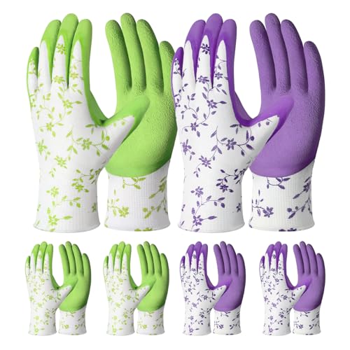 Pleneal Gardening Gloves for Women Men - 6/3 Pairs Garden Gloves with Grip, Latex Coated Working Glove, Medium Size
