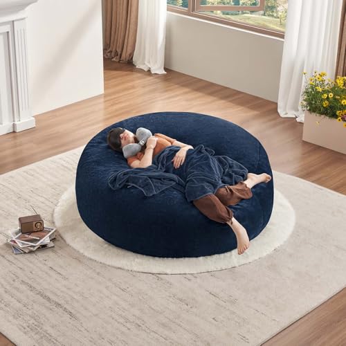 Big Bean Bag Chairs for Adults 5FT Bean Bag Chair with Filler Included Memory Foam Chair Super Soft Plush, Living Room Furniture, Suitable for bedrooms, Dorm Reading Lounge Chairs(Blue) - Image 3