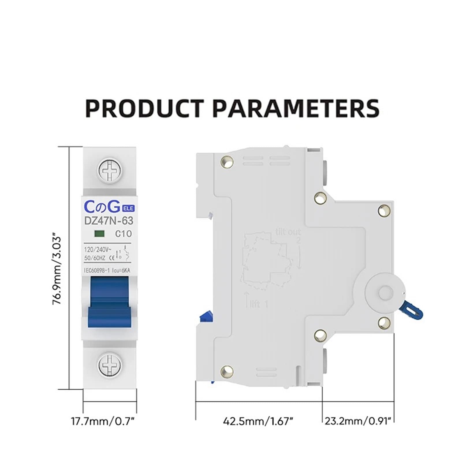 Interruttore automatico CA da 2 pezzi, 1 polo, 6 A, 10 A, 16 A, 20 A, 25 A, 32 A, 40 A, 50 A, 63 A, 120/240 V, con sgancio magnetico termico, montaggio su guida DIN.(20A 2pcs)