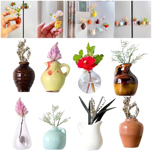 8PCS Mini Imán Florero Cerámico para Refrigerador