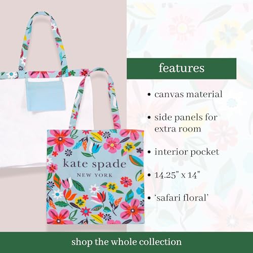 kate spade new york Cute Canvas Tote Bag for Women, Canvas Beach Bag, Book Tote with Pocket, Safari Floral3