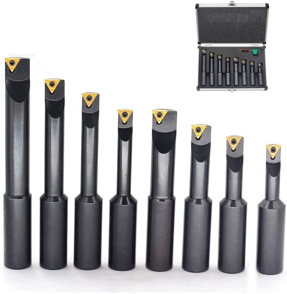 OSCARBIDE 3/4" Shank Indexable Boring Bars 8 Pieces/Set,90 Degree Round Shank Boring Bars with Indexable Carbide Inserts 4 Pieces TCMT21.51 & 4 Pieces TCMT221