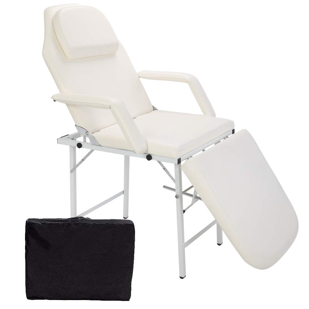 Tattoo Chair with Adjustable Leg Rest Bed Message Salon Spa Table Max Weight Capacity 500lbs White