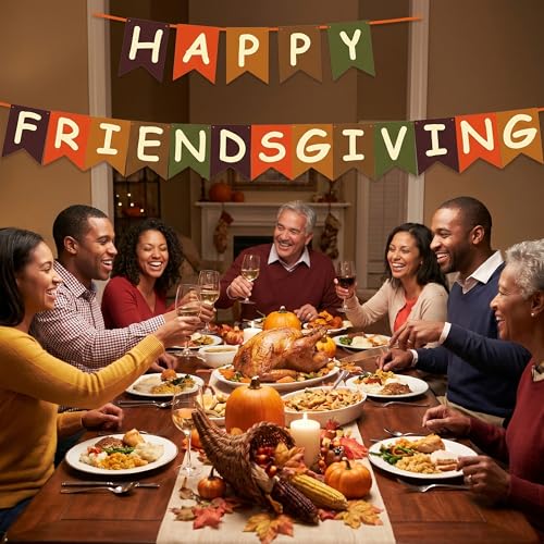Image of Friendsgiving Party Decorations - HAPPY FRIENDSGIVING Banner | Thanksgiving Decorations for Indoor Outdoor Outside - Fall Decor Thanksgiving Backdrop Garland Accessories Party Favors for Home Door