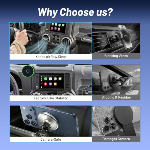 Image of Car Phone Holder for Jeep Wrangler (2011-2016 2017),Magsafe Car Mount Charger,Magnetic Phone Holder,15W Wireless Charging,Dashboard Phone Holder,360 & Hands Free,2015 Wrangler Interior Accessories