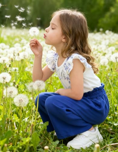 Image of Toddler Kid Girl Clothes Casual Ruffle Sleeve Floral Printed Top Solid Pants with Belt 3PC Outfit Set