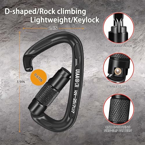 Image of BEIFENG 25KN Auto Locking Carabiner - UIAA Certified Heavy Duty Climbing Carabiners for Rock Climbing, Camping, Rappelling, Hunting, Rescue Equipment - Professional Carabiner Clips (Black)