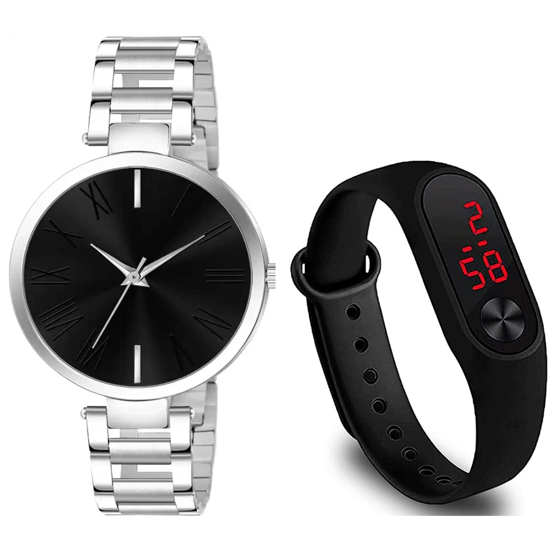 KE GALLERY Women and Girls Analog Round Dial Stainless Steel Watch Pack of 2 (KM-2001-Multi) (B0CD5QQ46T) Amazon Price History, Amazon Price Tracker