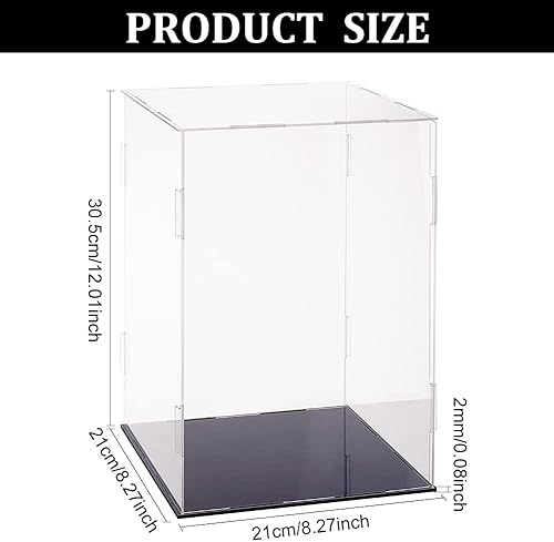 Miniatura 2 de FINGERINSPIRE Vitrinas de plástico para minifiguras de 8.3 x 8.3 x 12 pulgadas, caja de exhibición transparente a prueba de polvo con base negra