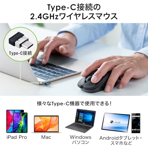 サンワダイレクト ワイヤレスマウス Type-c 無線 5ボタン iPad Pro/Mac/Win/Android対応 400-MAWC097BK