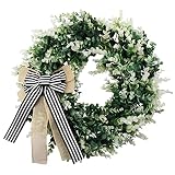 Door Wreaths Front Porch Decor White Tip Artificial Lifelike Eucalyptus Birthday Wreath Bow White Bl