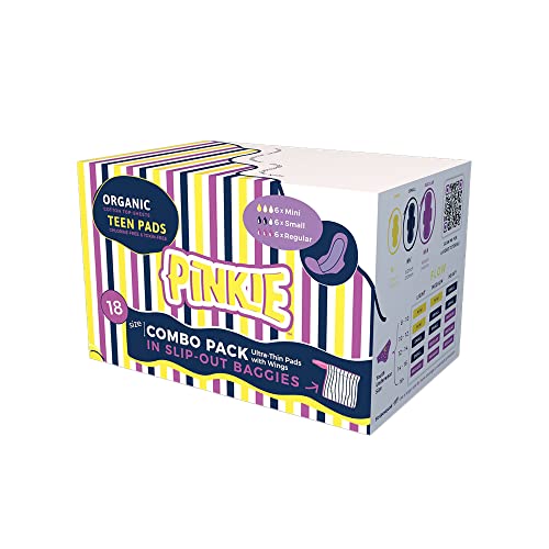 Pinkie Period Pads For Tweens & Teens - Designed For Smaller Underwear - Organic Cotton Topsheet Teen Pads With Wings - Bleach Free & Chlorine Free - Teen Combo Pack, 18 Count #TOP8