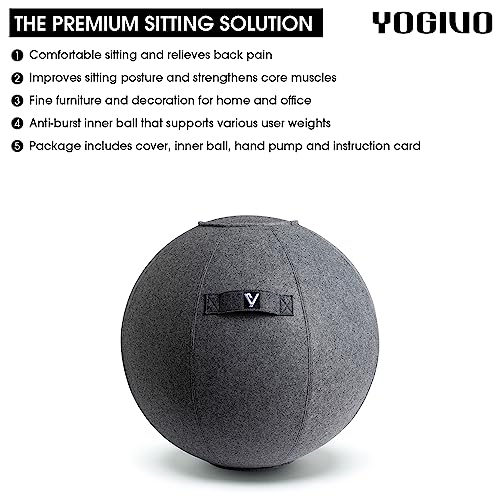 Image of Sitting Ball Chair for Office and Home, Pilates Exercise Yoga Ball with Cover for Balance, Stability and Fitness, Ergonomic Posture Exercise Ball Seat with Handle and Pump